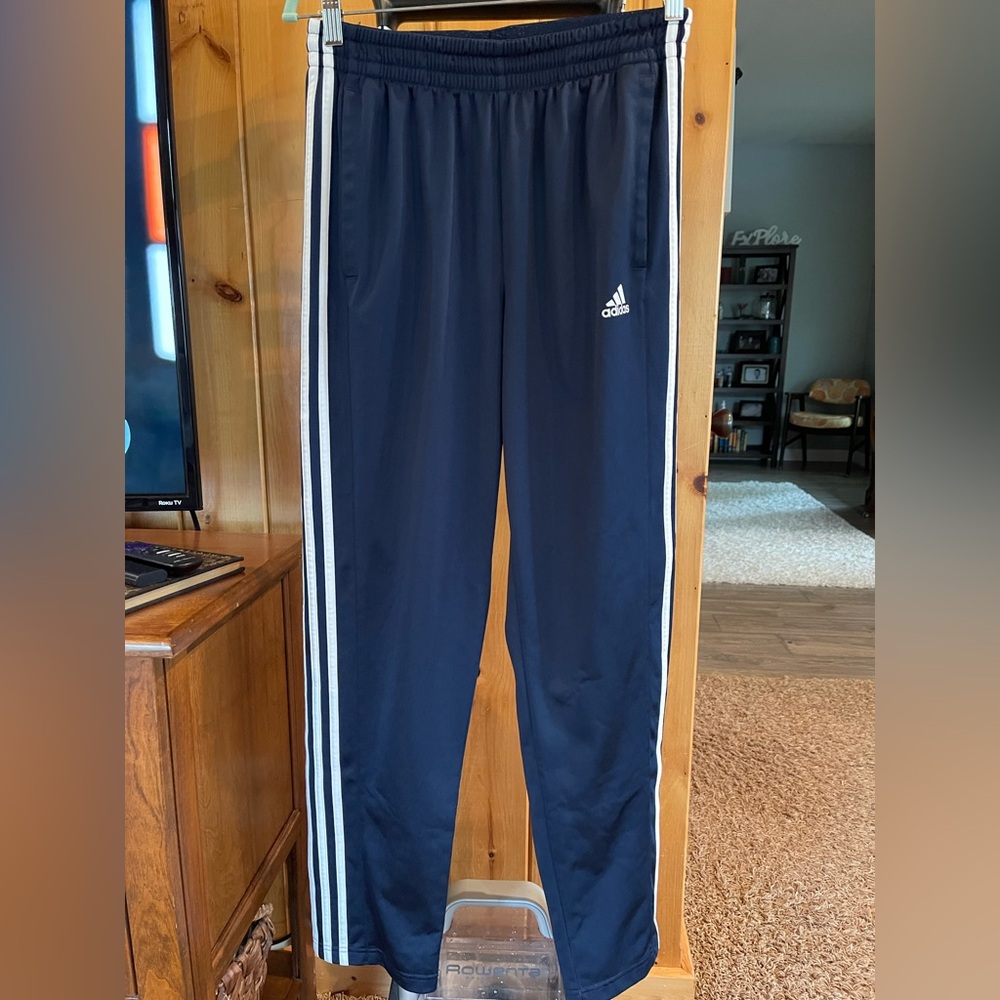 Adidas Blue Joggers with White Stripes